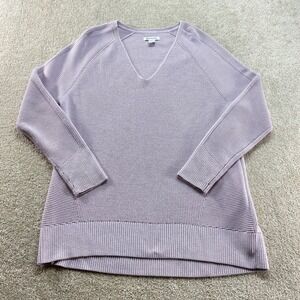 Athleta Sweater Womens Size Medium Purple V-Neck Ribbed Knit Raglan Relaxed Fit